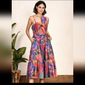 Farm Rio Macaw Bow Top Midi Dress Size Small
